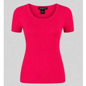 Vintage August Silk Petite Pink Ribbed Knit Top PS Short Sleeve Y2K NWT Stretch